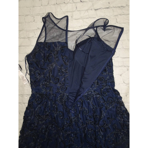 Alex Evenings Women's  Navy Illusion Crew Neck Long Embroidered Dress, Sz 16 - Picture 10 of 10